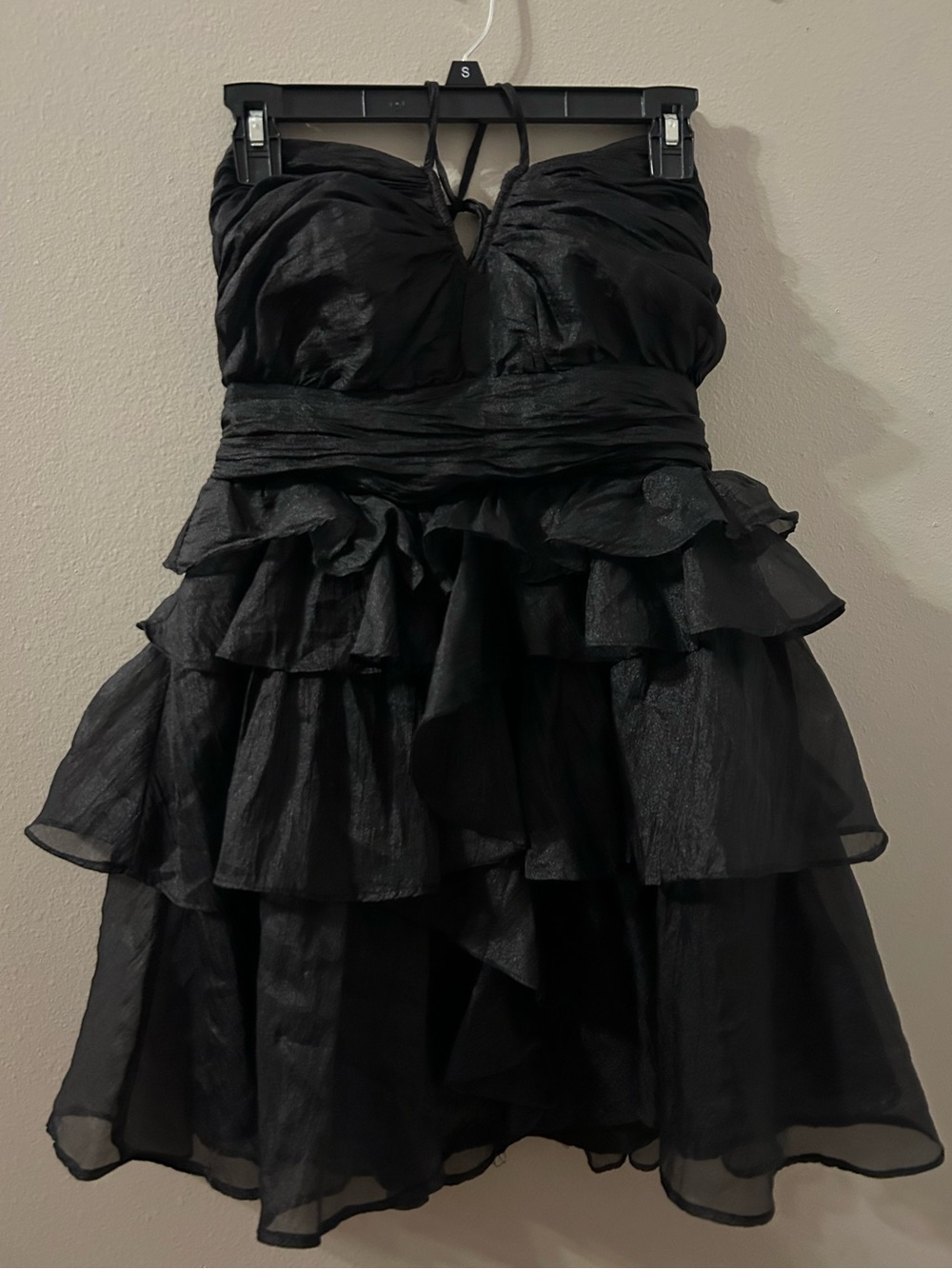 DO+BE Black Strapless Layered Ruffle Cocktail Dress